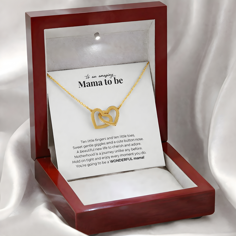 TO AN AMAZING MAMA TO BE NECKLACE (w/ INTERLOCKING HEARTS)