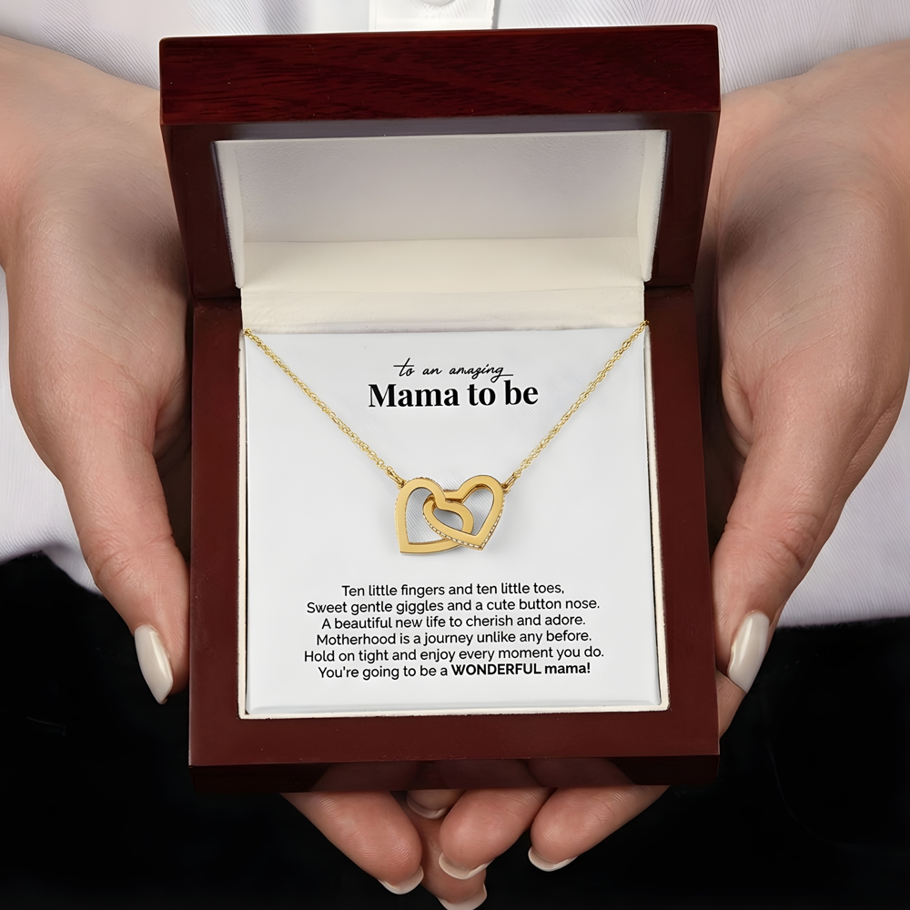 TO AN AMAZING MAMA TO BE NECKLACE (w/ INTERLOCKING HEARTS)