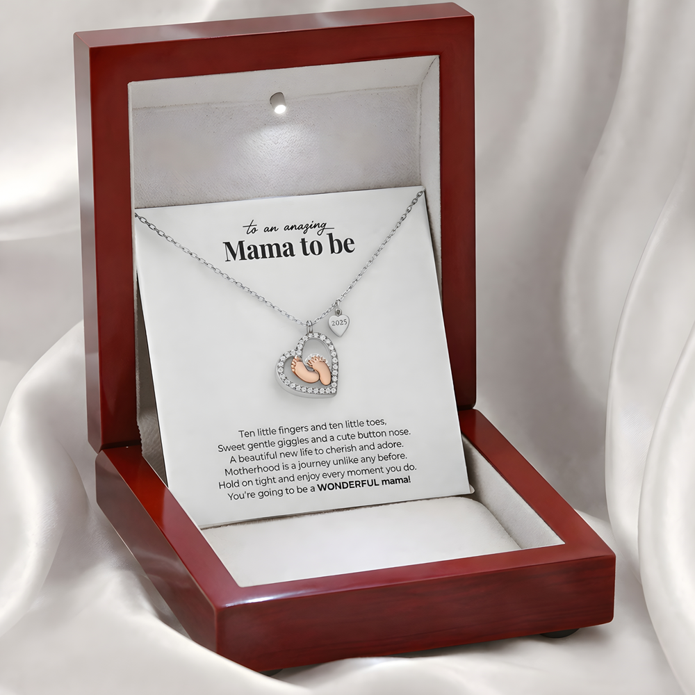 TO AN AMAZING MAMA TO BE (BABY FEET / HEART NECKLACE)