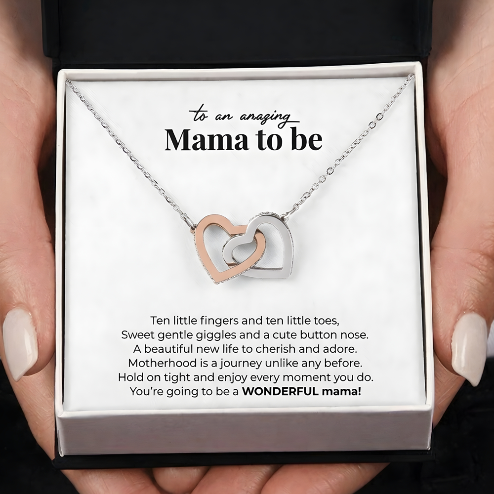 TO AN AMAZING MAMA TO BE NECKLACE (w/ INTERLOCKING HEARTS)