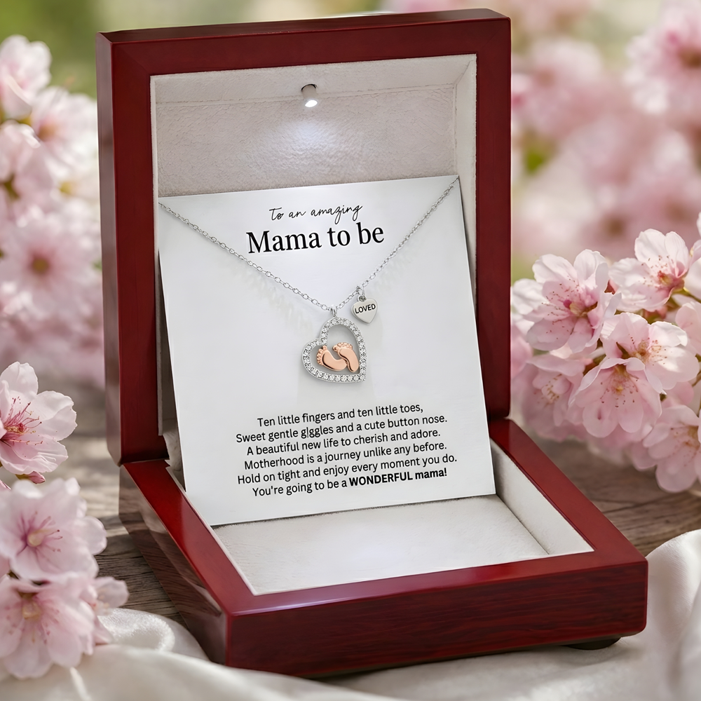 TO AN AMAZING MAMA TO BE (BABY FEET / HEART NECKLACE)