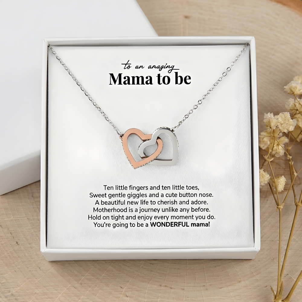 TO AN AMAZING MAMA TO BE NECKLACE (w/ INTERLOCKING HEARTS)