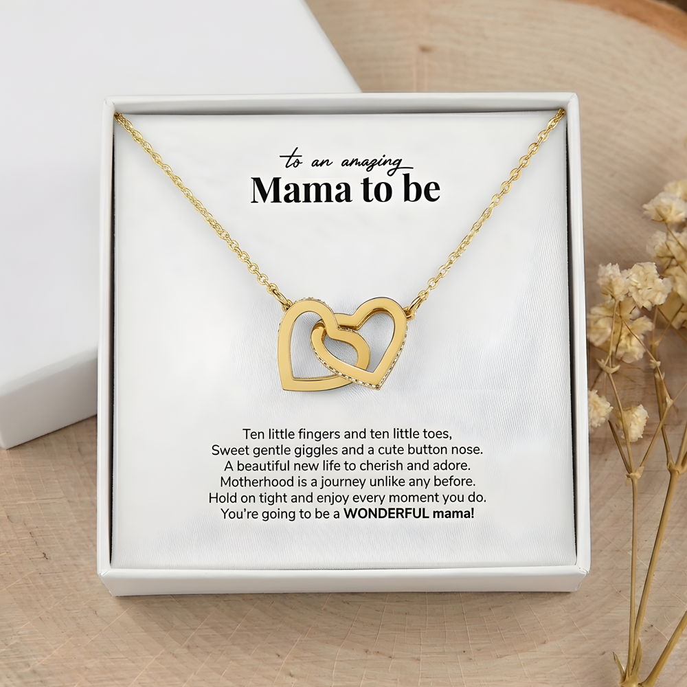 TO AN AMAZING MAMA TO BE NECKLACE (w/ INTERLOCKING HEARTS)