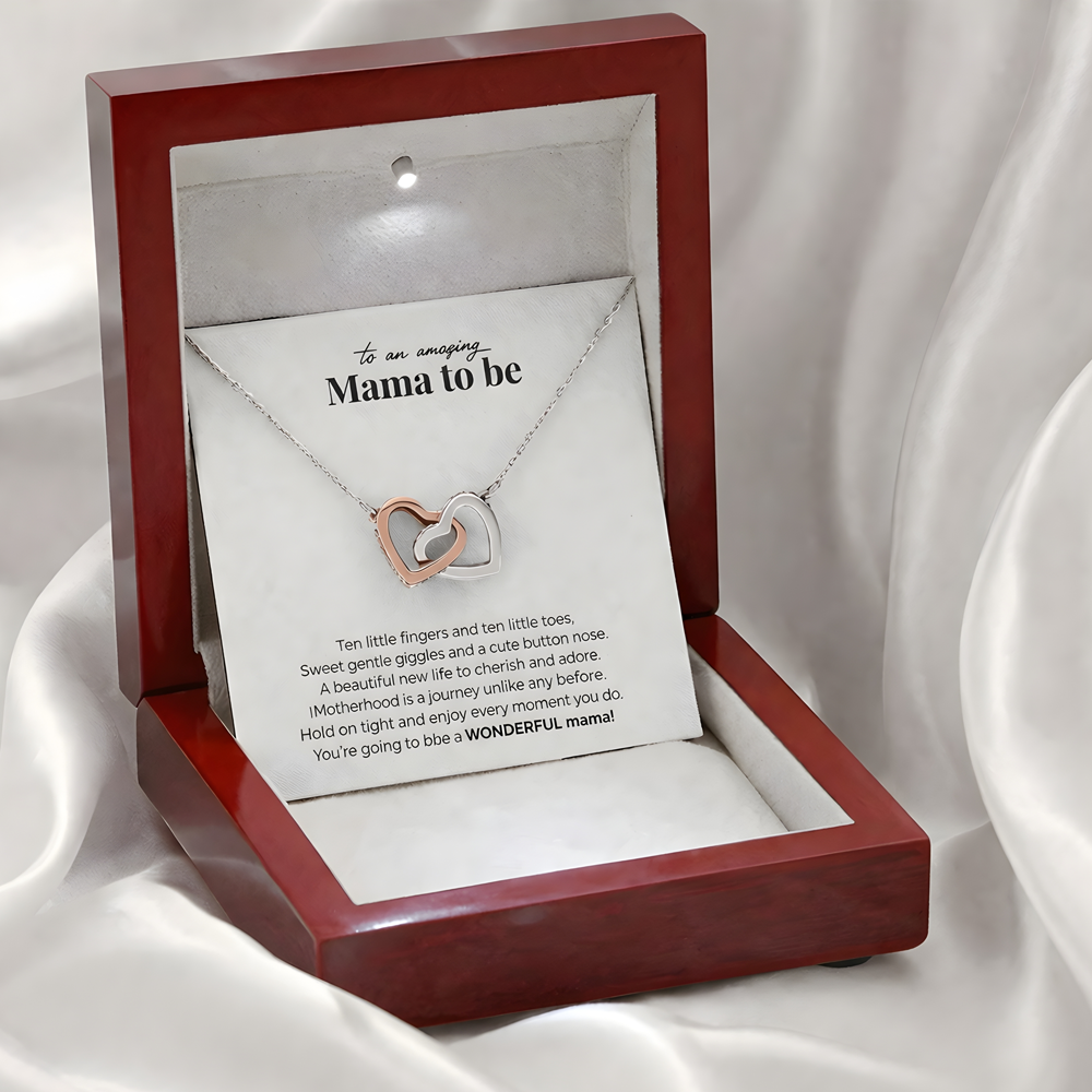 TO AN AMAZING MAMA TO BE NECKLACE (w/ INTERLOCKING HEARTS)