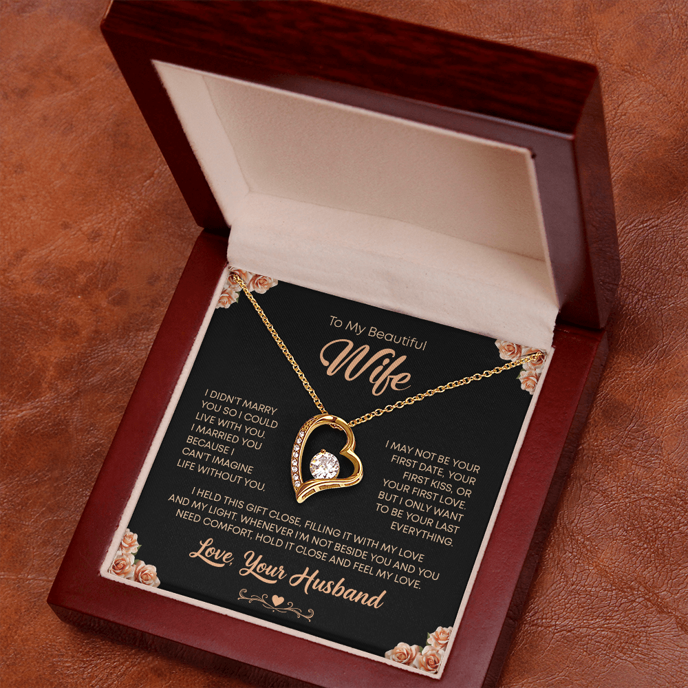 TO MY BEAUTIFUL WIFE - I WILL FOREVER LOVE YOU HEART NECKLACE