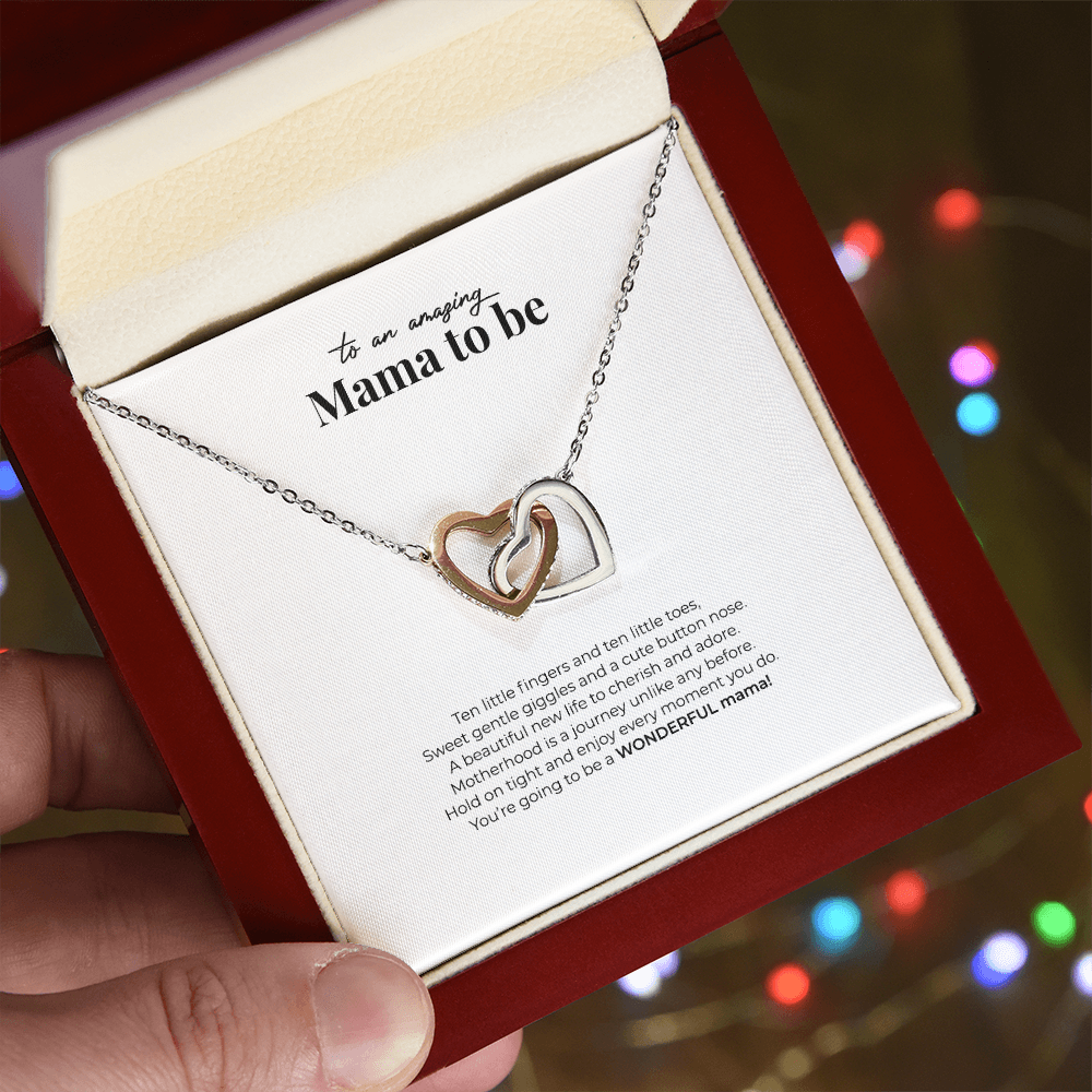 TO AN AMAZING MAMA TO BE NECKLACE (w/ INTERLOCKING HEARTS)