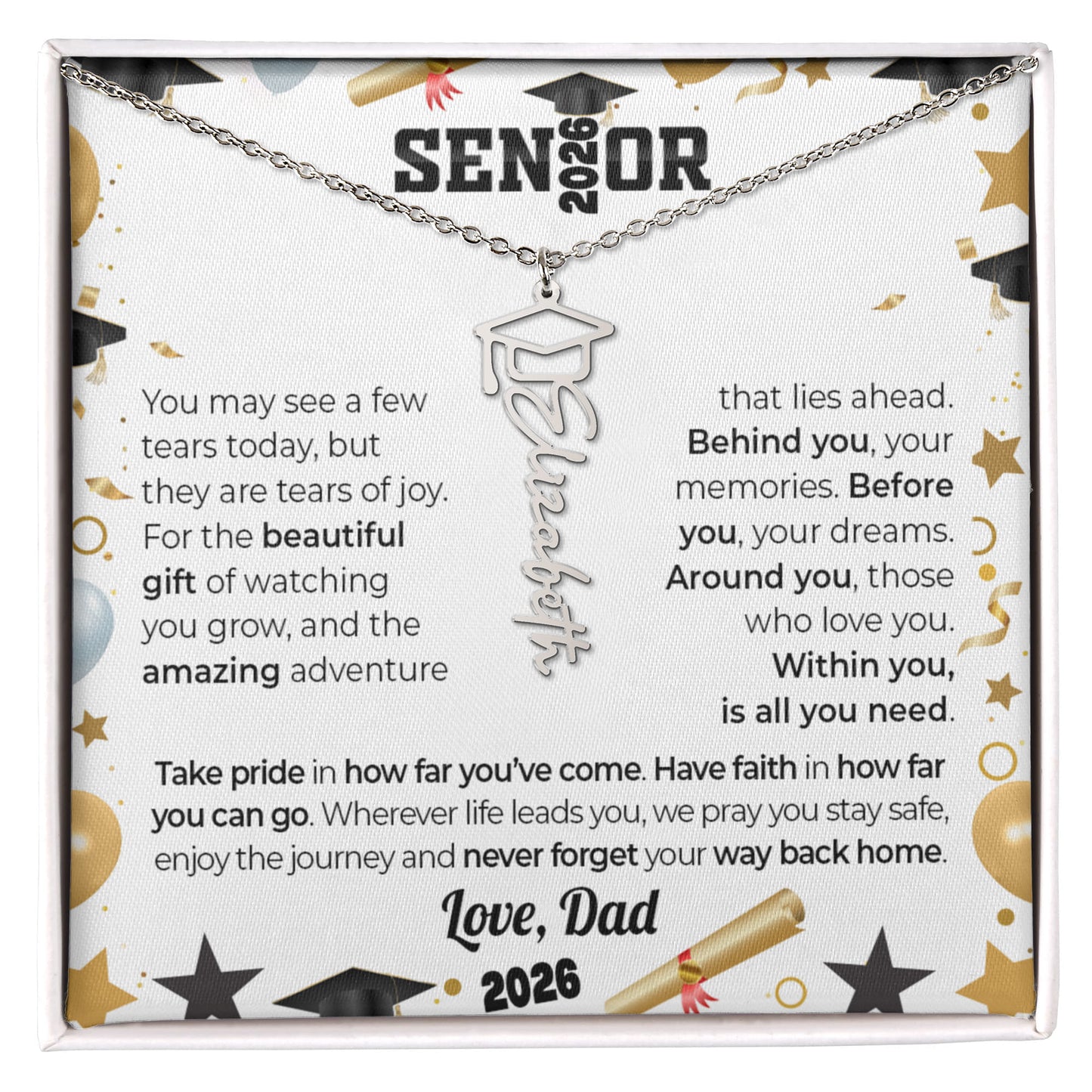 GRADUATION CAP NAME NECKLACE w/ LOVE FROM DAD