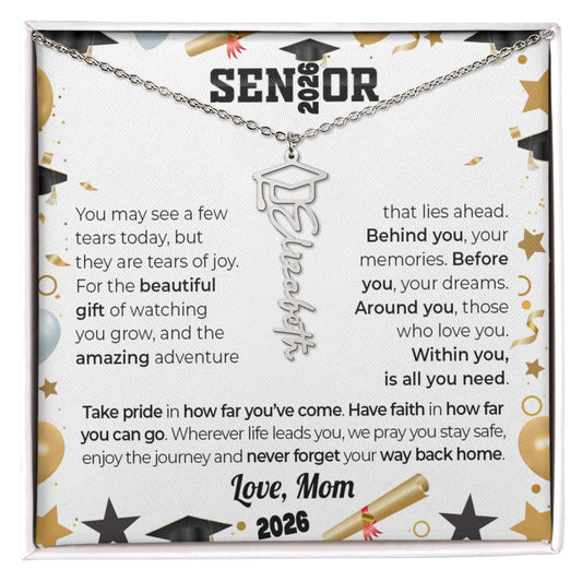 GRADUATION CAP NAME NECKLACE w/ LOVE FROM MOM